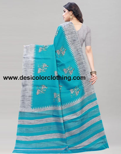 Blue Coloured Khadi Silk Printed Casual saree