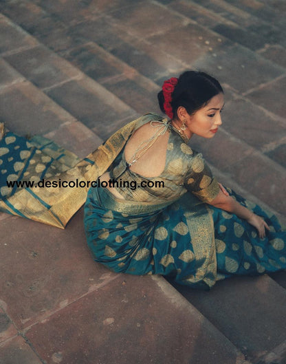 Rama Green Banarasi Silk Saree