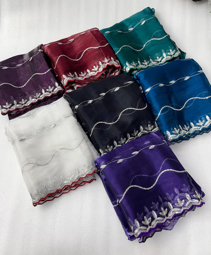 Product Image - Designer Zimmy Choo Silk Saree with Embroidered Border & Lehiriya Design