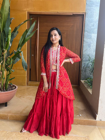 Product Image - Designer Bandhej Lehenga Choli & Shrug - Shree Ram Creation