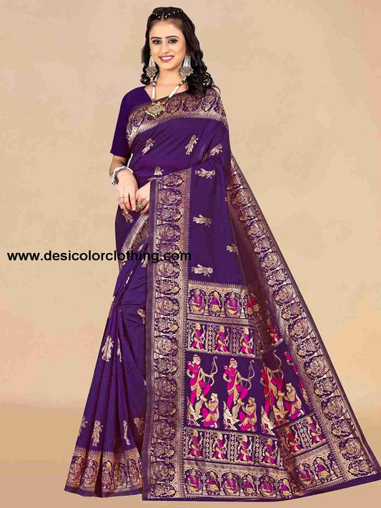 Purple Silk Plain Saree