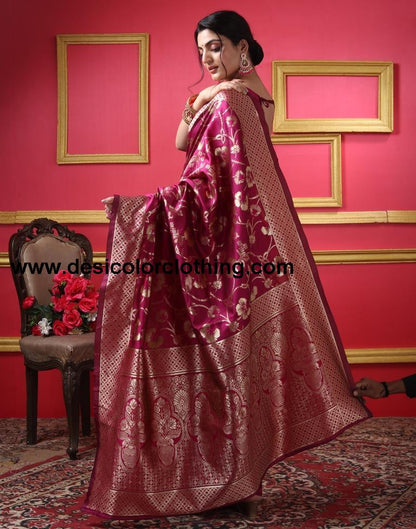 Dark Magenta Silk Plain Saree