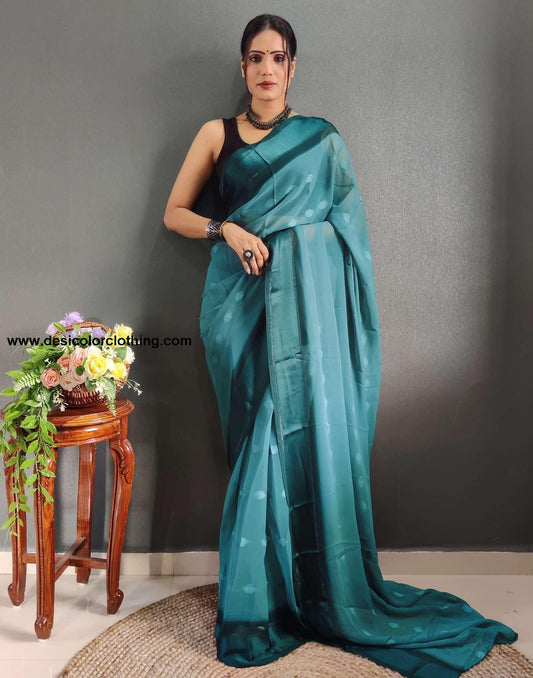 Blue Plain Georgette Pre-draped Saree