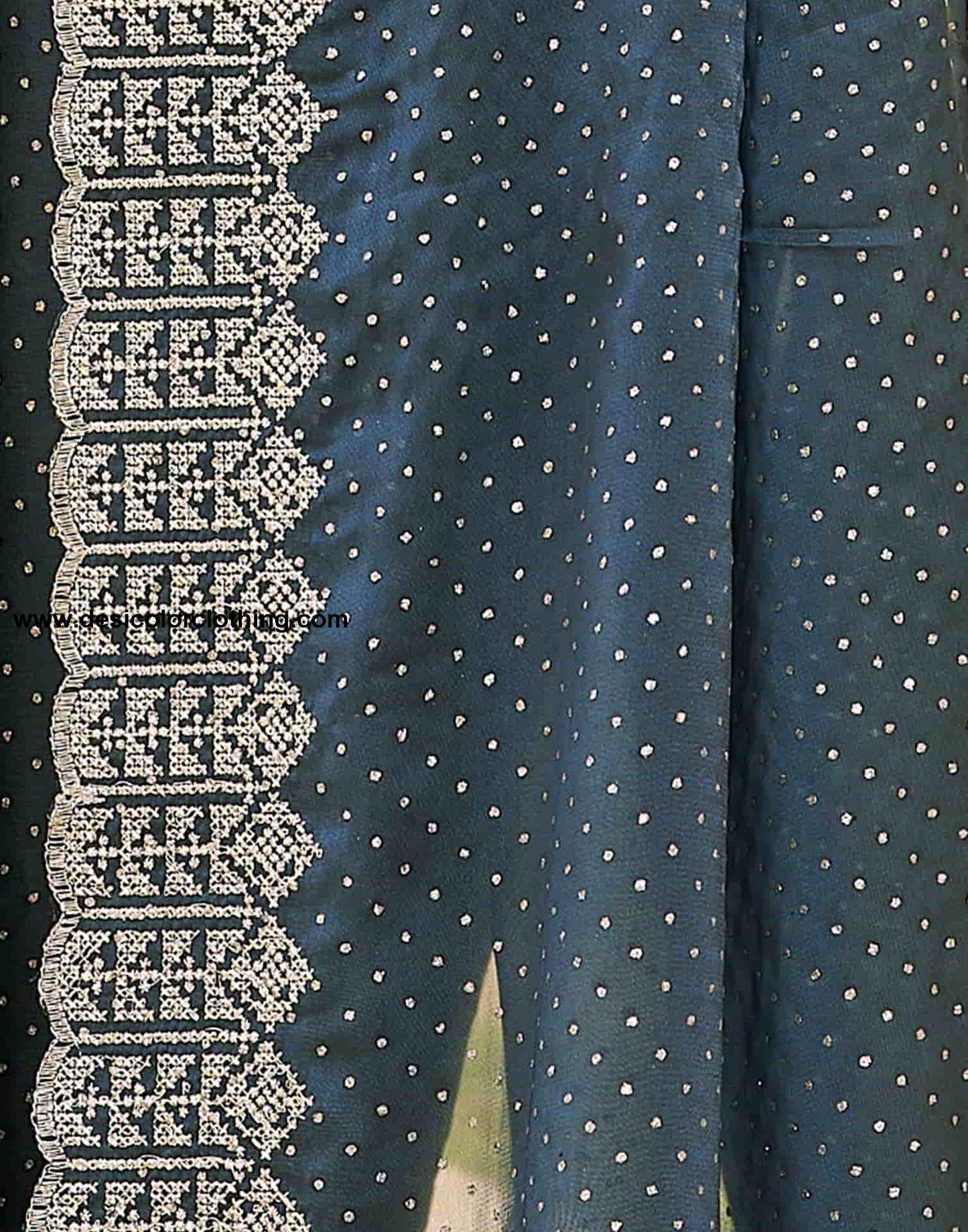 Blue Swarovski Georgette Embroidery Saree
