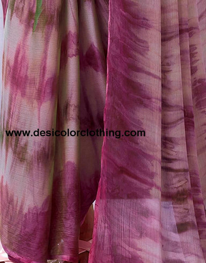 Wine Chiffon Printed Ready to Wear Saree