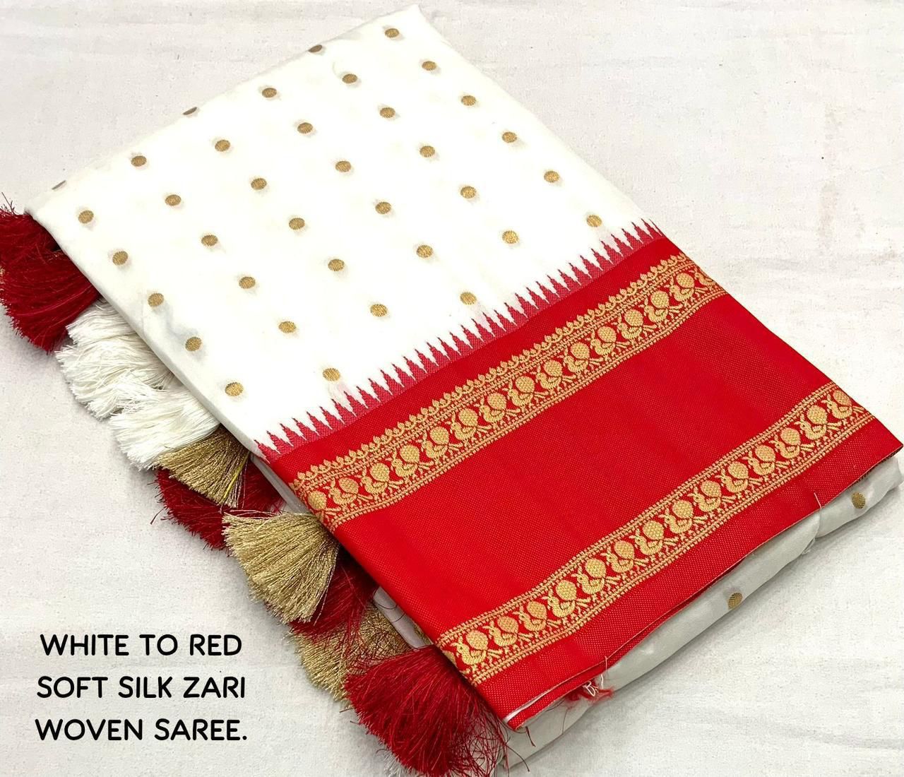 Product Image - Elegant Designer White to Red & Black to Red Soft Silk Saree with Bentex Border