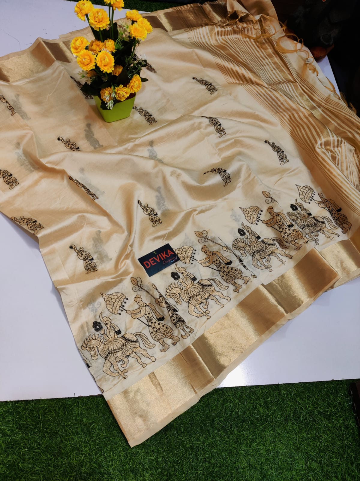Product Image - Designer Georgette Saree with Exclusive Kalankari Weaving - Ethnic Wear