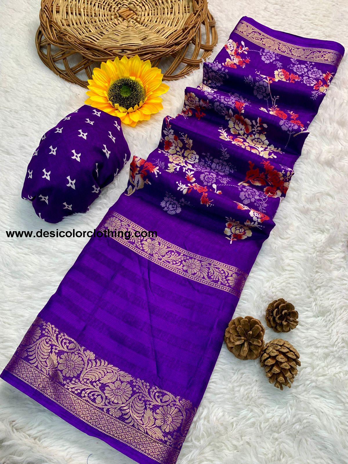 Beautiful Dola Silk Saree with Floral Design and Contrast Weaving