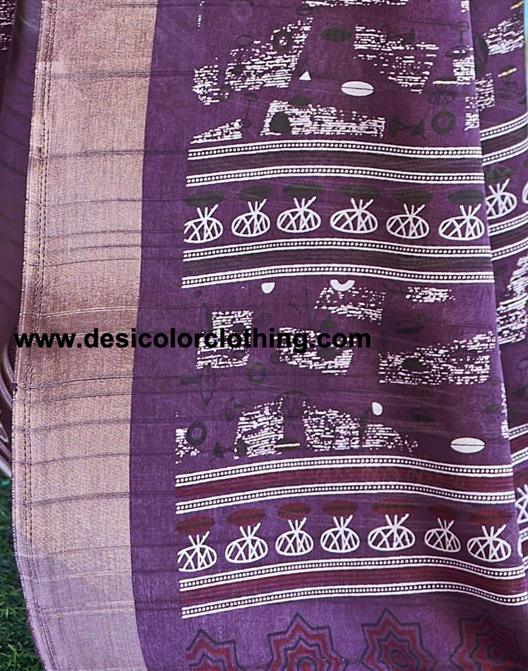 Deep Purple Silk Printed Saree