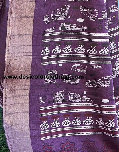 Deep Purple Silk Printed Saree