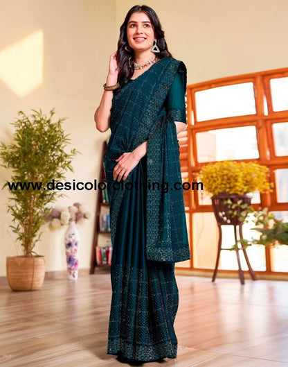 Sea Blue Georgette Plain Saree