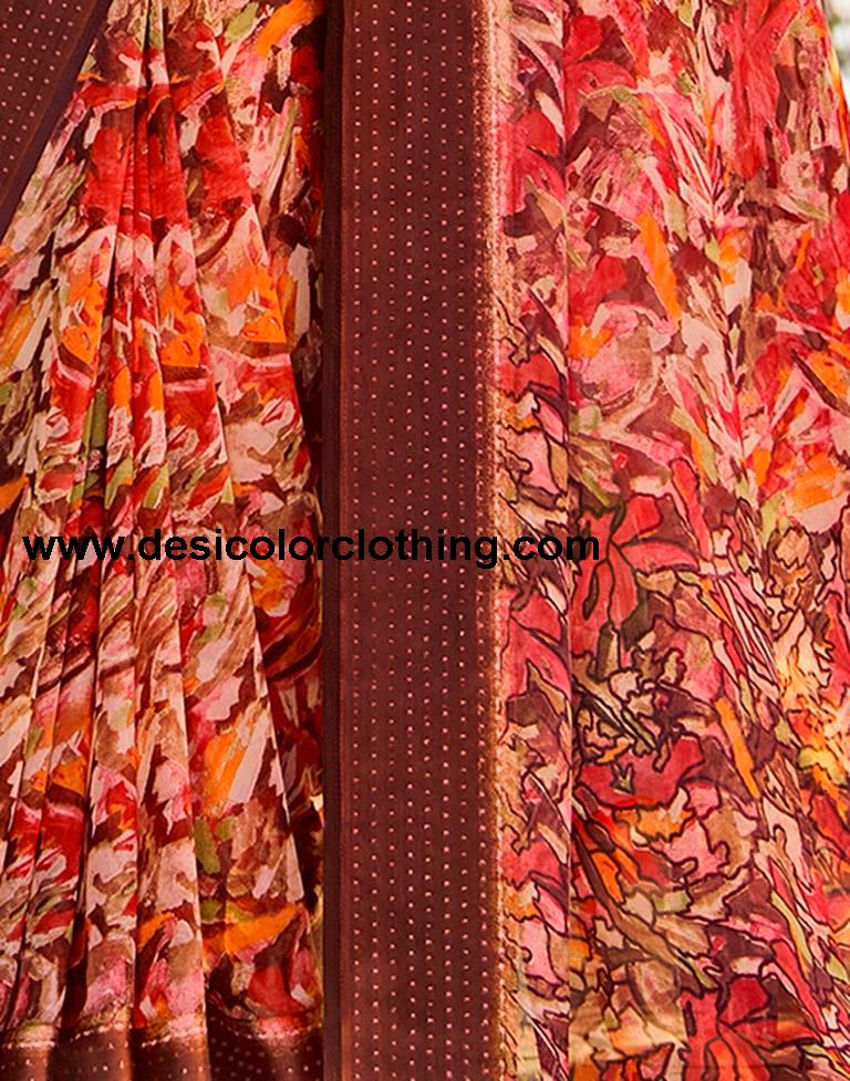Brown Georgette Zari Saree