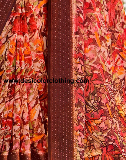 Brown Georgette Zari Saree
