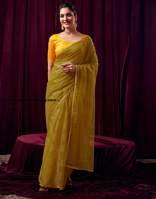 Turmeric Net Plain Saree