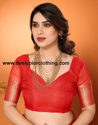 Red Organza Plain Saree
