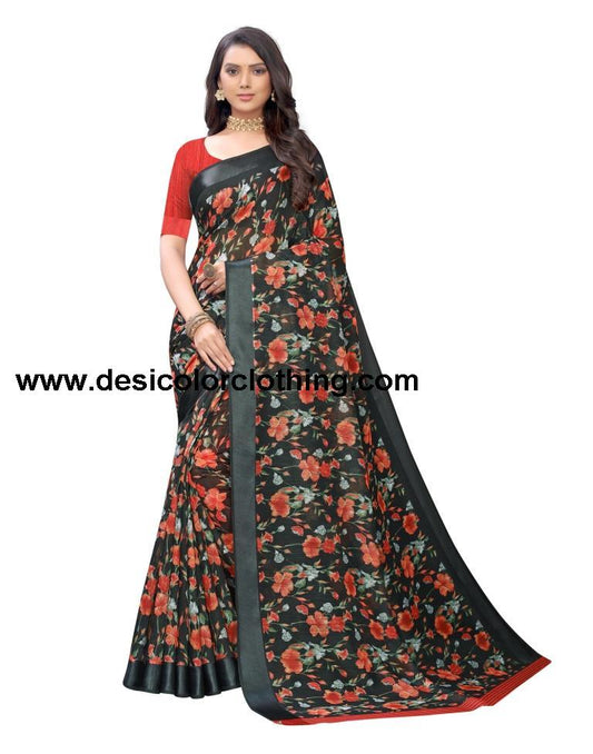 Black Printed Cotton Saree
