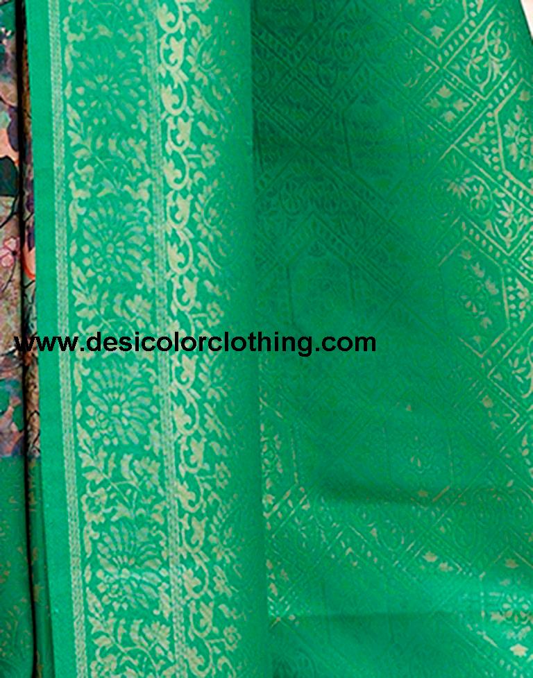 Teal Green Silk Printed Ready To Wear