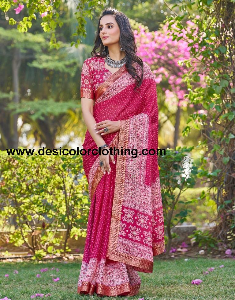 Pink Georgette Printed Saree