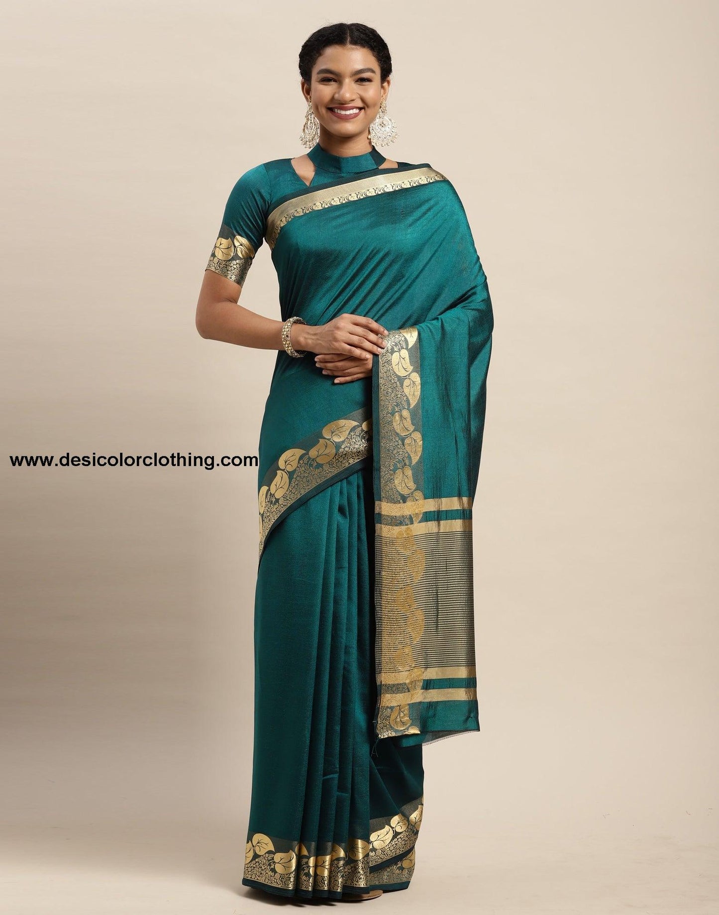 Dark Teal Blue Silk Saree