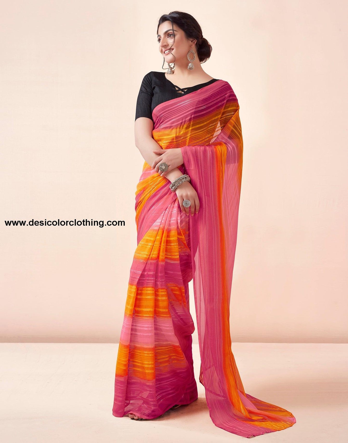Turmeric Georgette Printed Ready to Wear Saree