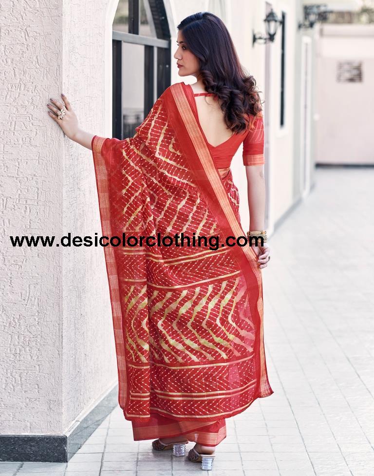 Red Cotton Printed Saree