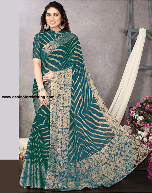 Rama Green Chiffon Printed Saree