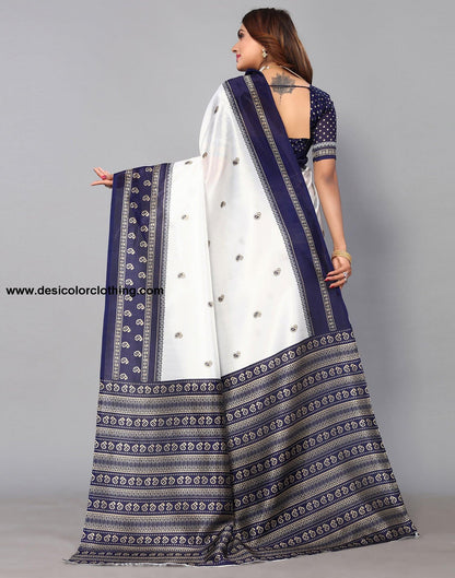 White Silk Printed Saree