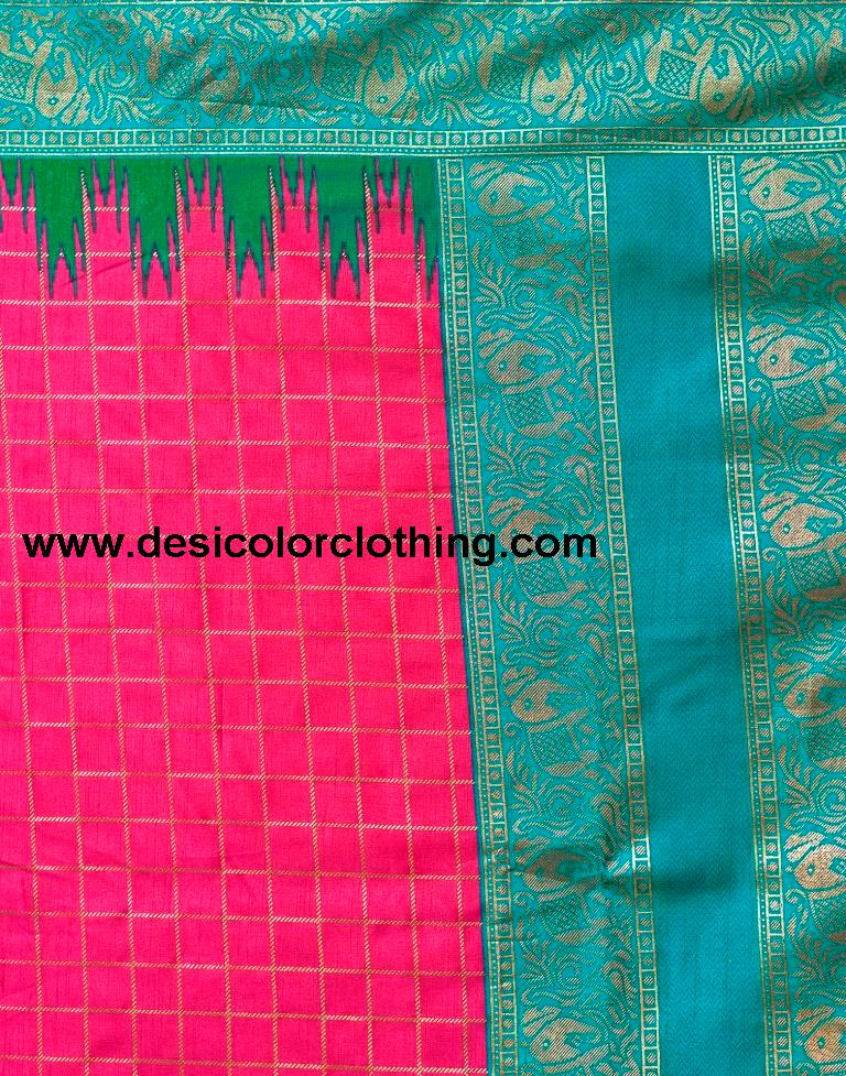 Teal Blue Silk Printed Saree