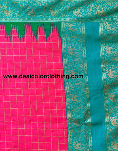 Teal Blue Silk Printed Saree