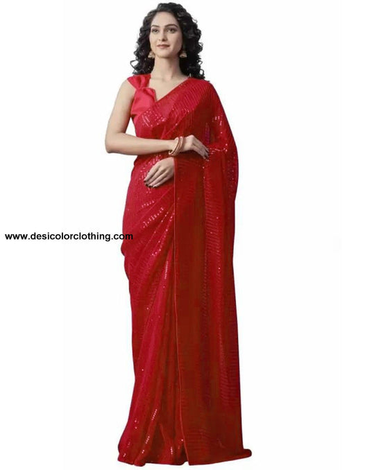Red Sequence Saree