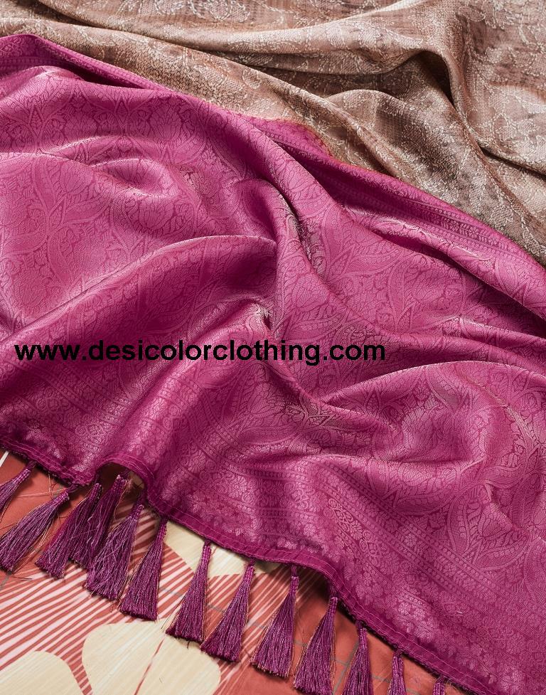 Brown Silk Printed Sarees