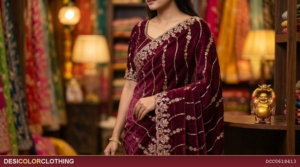 Product Image - Designer heavy stone work saree for wedding - 5