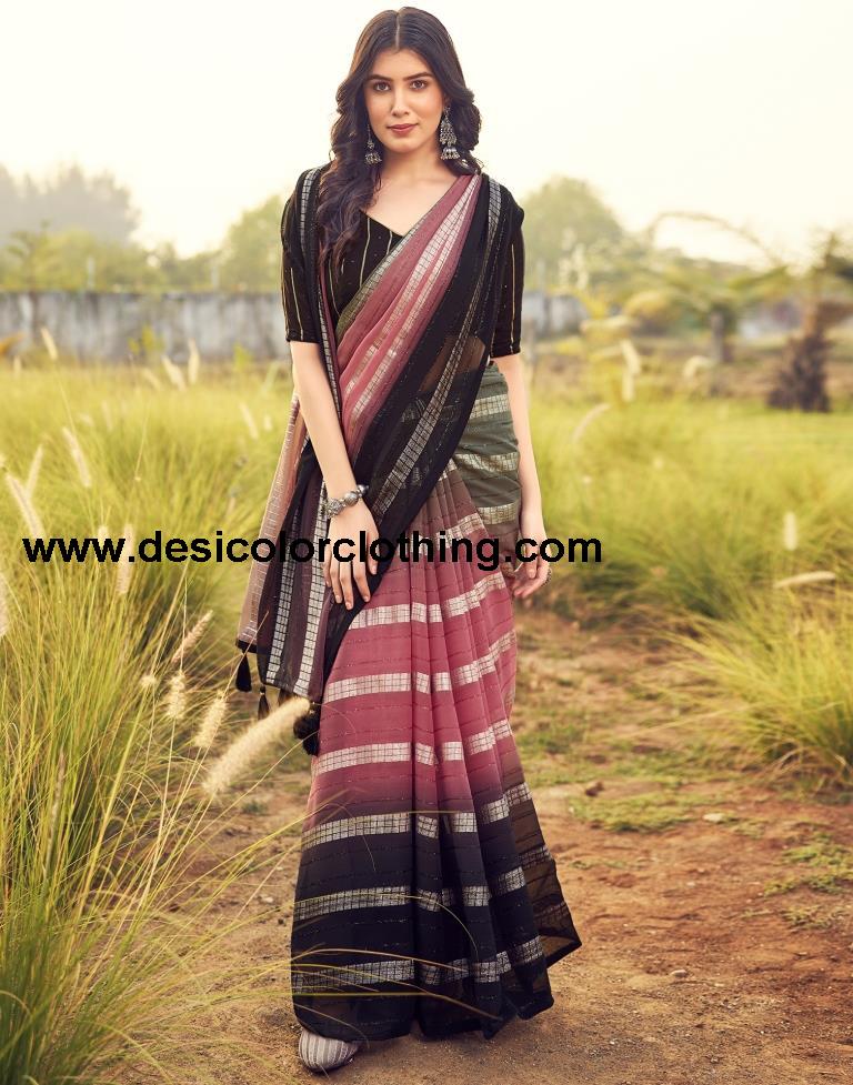 Black Georgette Plain Saree