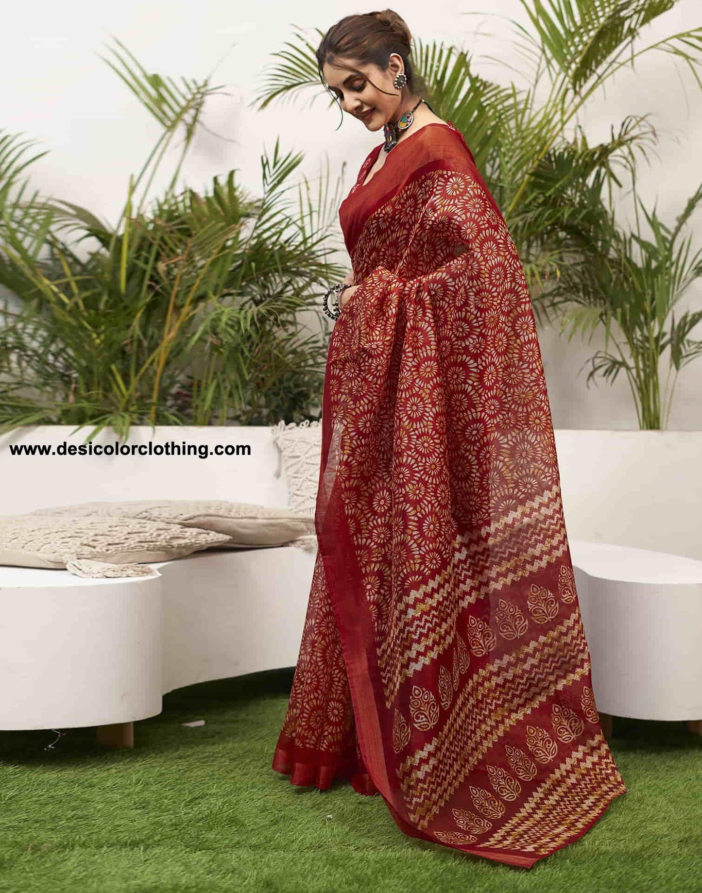 Red Cotton Printed Saree