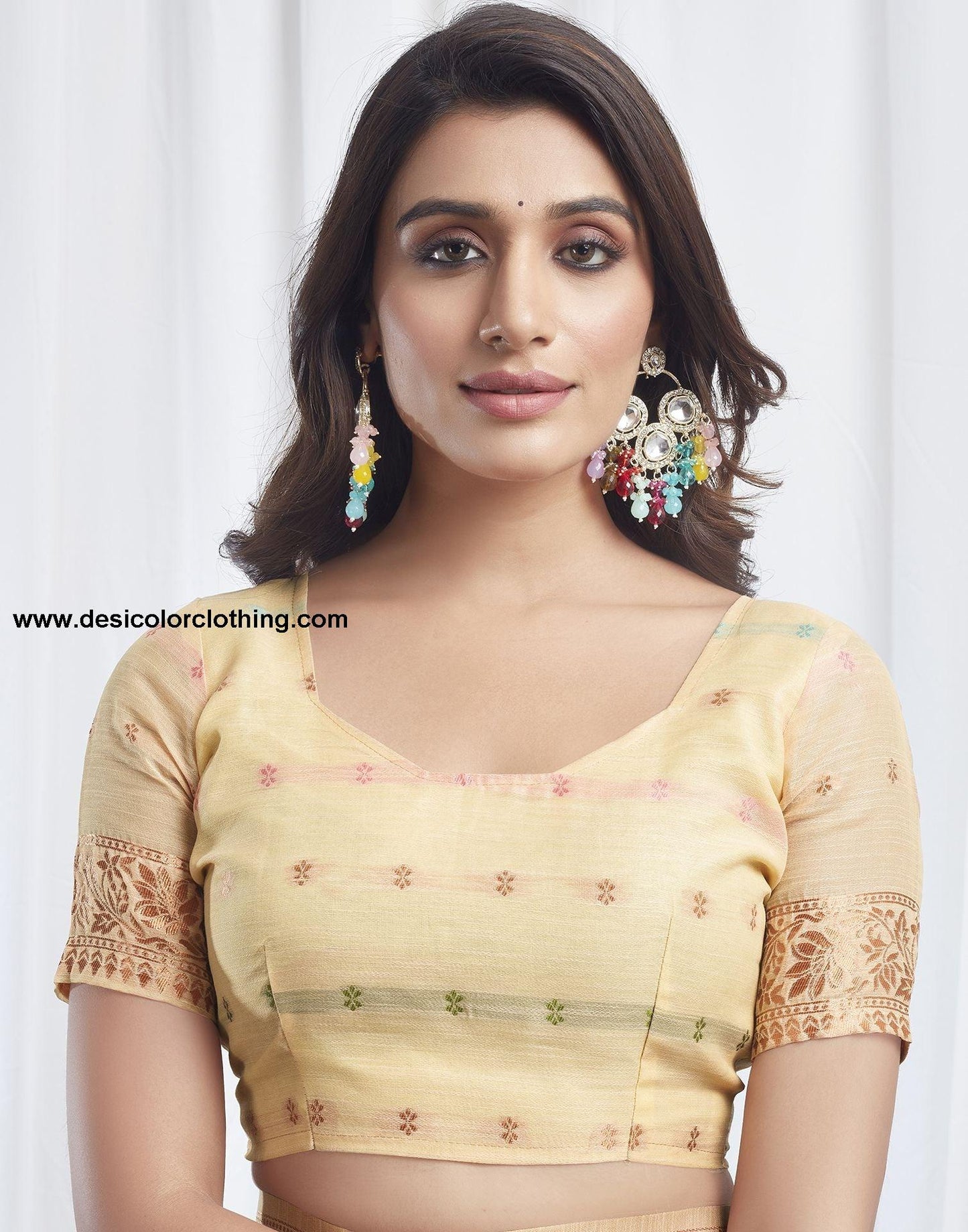 Cream Jacquard Linen Saree