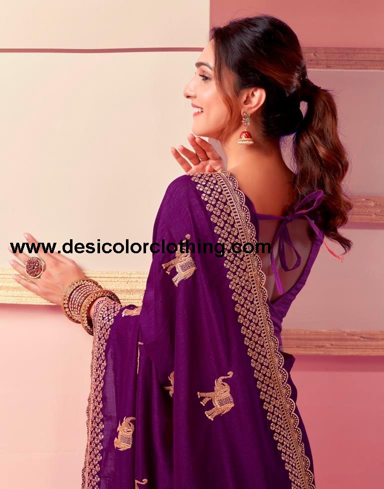 Dark Magenta Silk Embroidery Saree