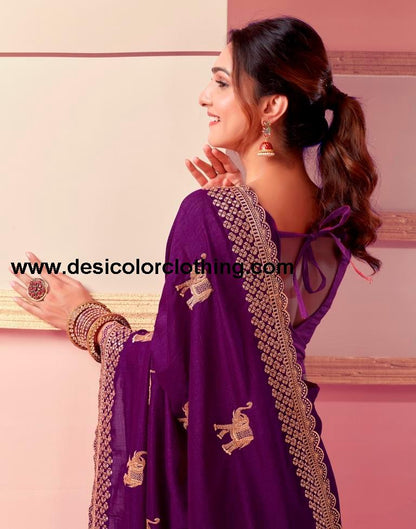Dark Magenta Silk Embroidery Saree
