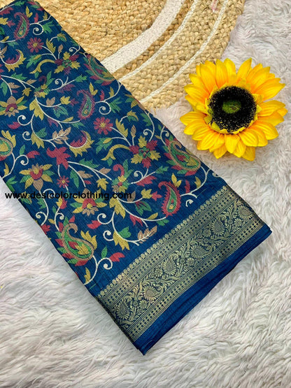 Beautiful Dola Silk Saree with Floral Design and Contrast Weaving