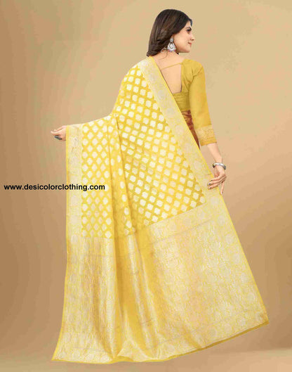 Yellow Cotton Plain Saree