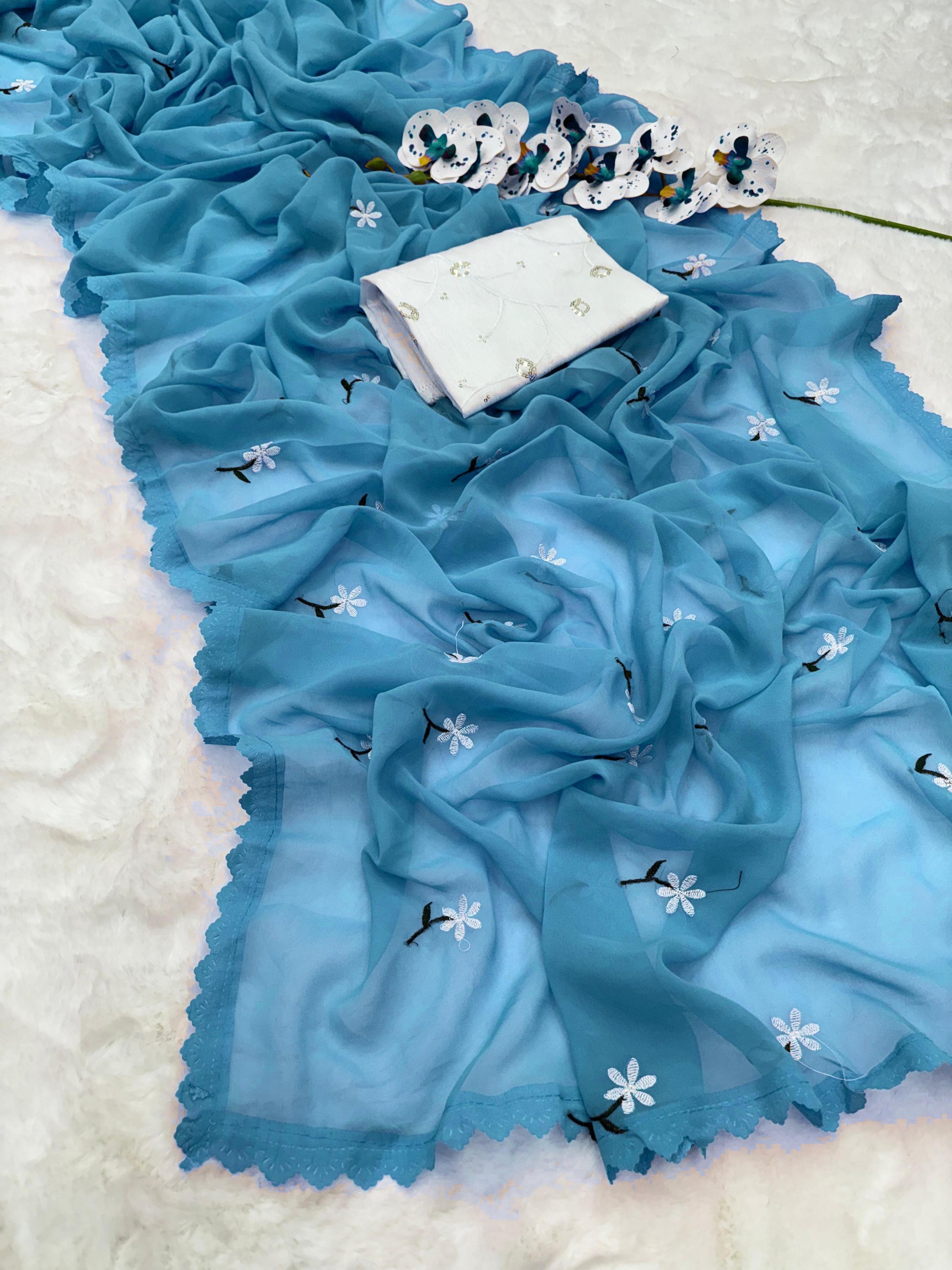 Product Image - Magic Georgette Designer Saree with Thread Work - Festive & Wedding Wear
