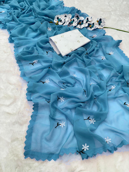 Product Image - Magic Georgette Designer Saree with Thread Work - Festive & Wedding Wear