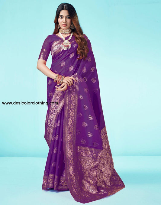 Dark Purple Jacquard Silk Saree