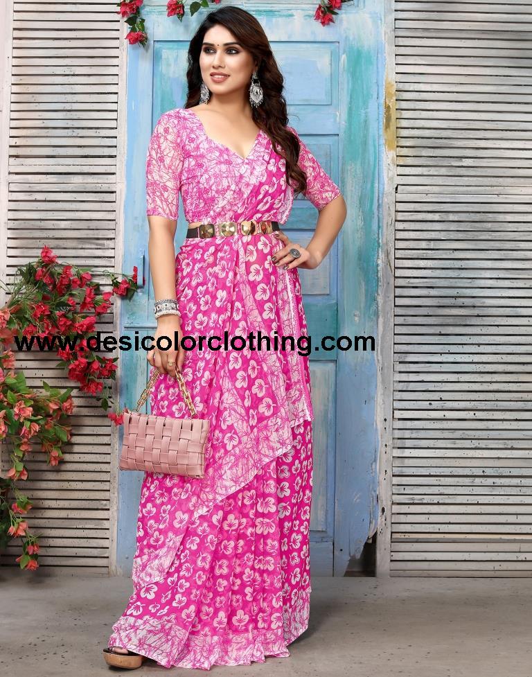 Pink Chiffon Printed Saree