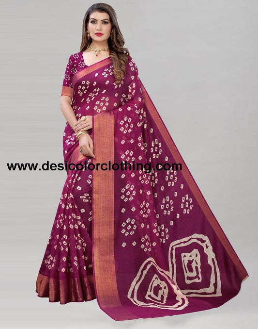 Wine Cotton Bandhani Saree | 1985S488