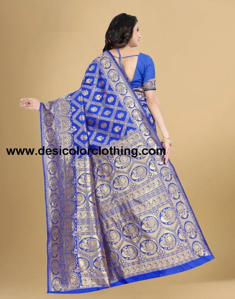 Blue Jacquard Banarasi Silk Saree