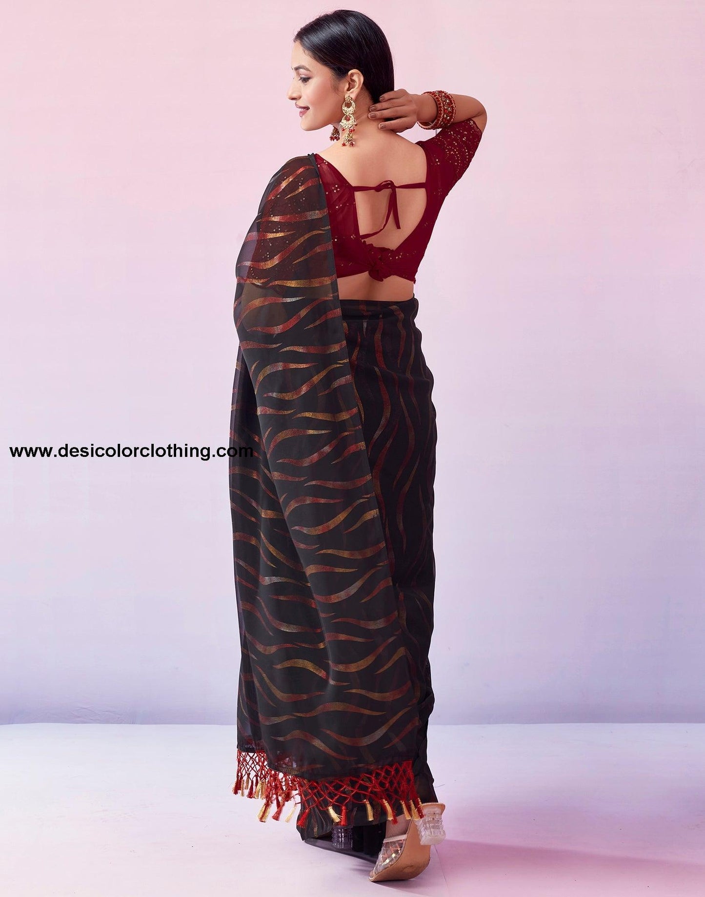 Black Georgette Printed Saree