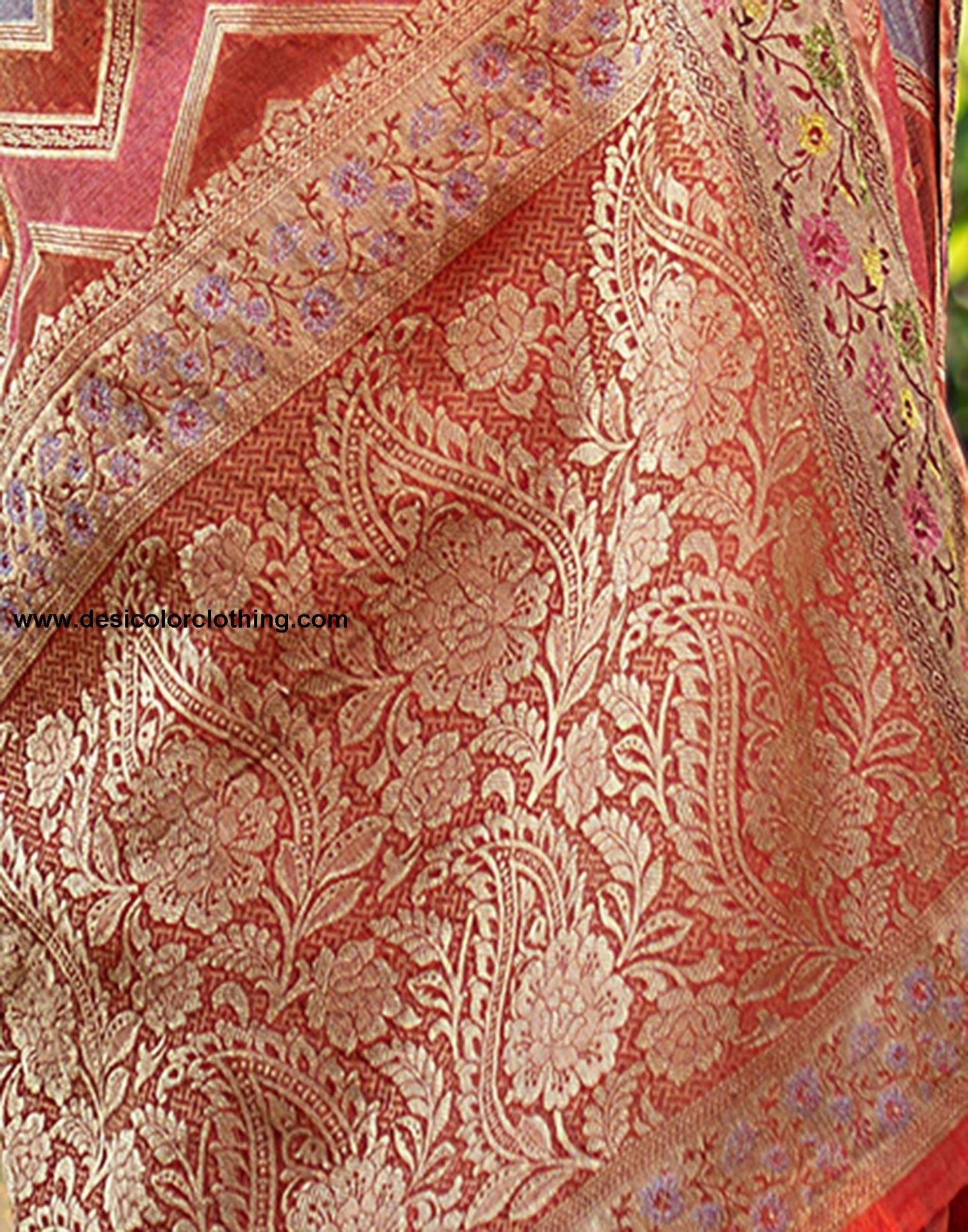 Orange Jacquard Organza Saree