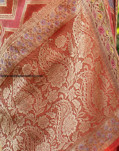 Orange Jacquard Organza Saree