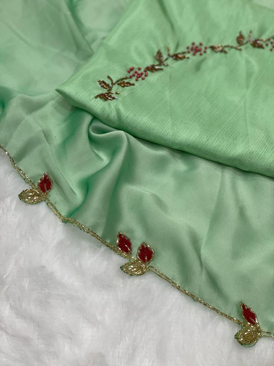 Product Image - Elegant Chocolate Lady Heavy Rangoli Silk Designer Saree with Handwork and Cutwork