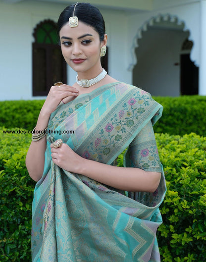 Sky Blue Woven Banarasi Organza Saree